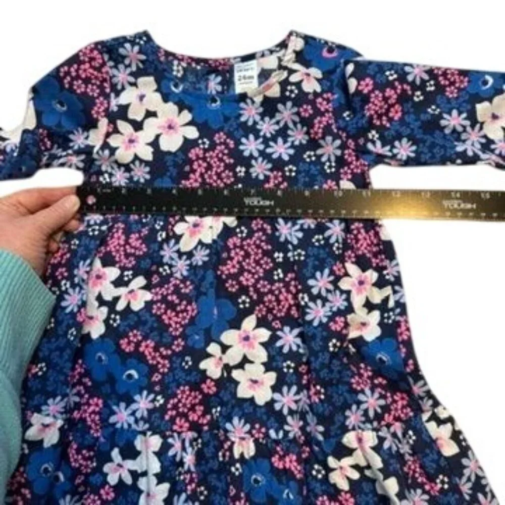 Carters Floral Navy Dress w/Panties 24 Mos Multi Long‎ Sleeves Baby Toddler NEW